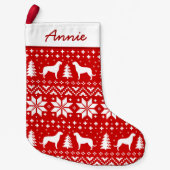 Irish Wolfhound Silhouettes Pattern Red en White Kleine Kerstsok (Voorkant)