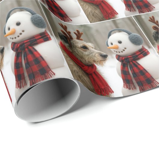 Irish Wolfhound Staring at a Snowman Cadeaupapier (Rol Hoek)