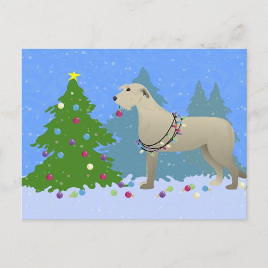Irish Wolfhound ter decoratie van een kerstboombos Feestdagenkaart (Voorkant)