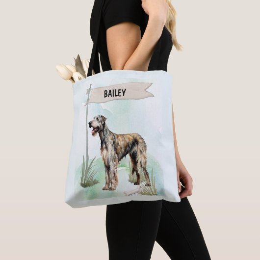 Irish Wolfhound Watercolor Personalized Dog Tote Bag (Dichtbij)