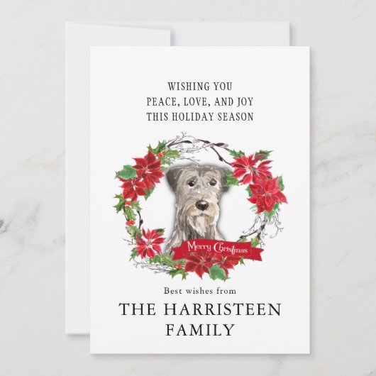 Irish Wolfhound Waterverf Poinsettia Kerst Feestdagenkaart (Voorkant)