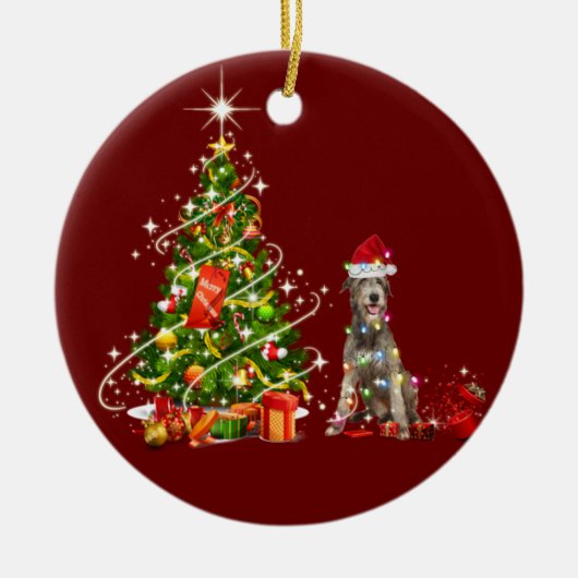 Irish wolfhound With Hat Scaft Christmas Keramisch Ornament (Voorkant)