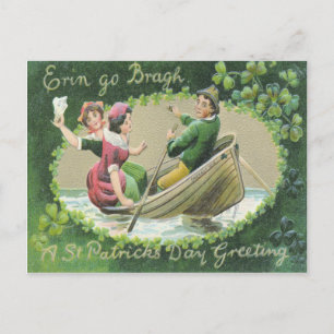 Irish Woman Man Rowboat Shamrock Briefkaart