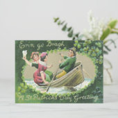 Irish Woman Man Rowboat Shamrock Kaart (Staand voorkant)