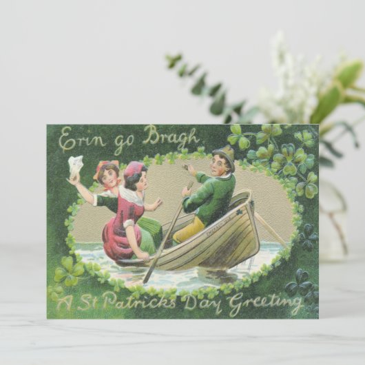 Irish Woman Man Rowboat Shamrock Kaart (Staand voorkant)