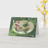 Irish Woman Man Rowboat Shamrock Kaart (Gele Bloem)