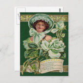 Irish Woman Roos Shamrock Clay Pipe Harp Briefkaart (Voorkant / Achterkant)