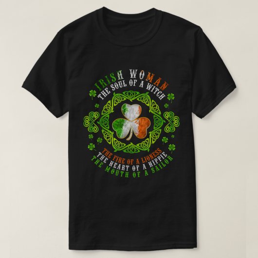 Irish Woman Soul Of A Witch Shamrock St Patrick's  T-shirt (Design voorkant)