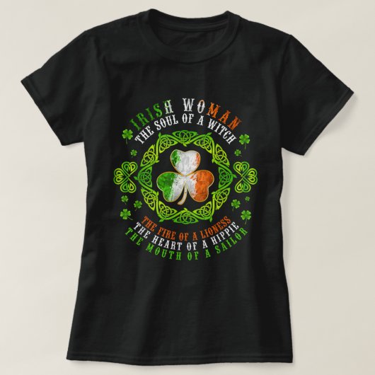 Irish Woman Soul van een heks Shamrock St Patrick' T-shirt (Design voorkant)