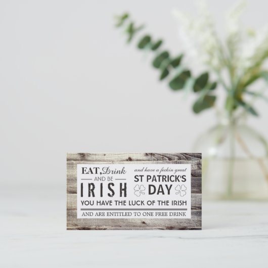 Irish Wood St Patrick's Day Drink Ticket (Staand voorkant)