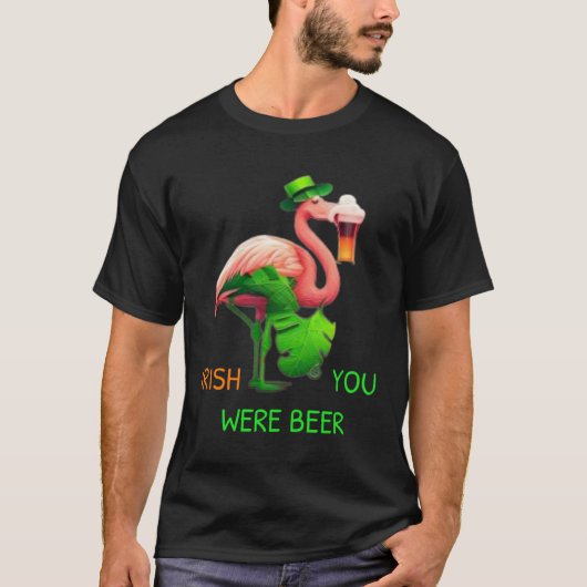 Irish You Were Beer Flamingo Shamrock For St Patri T-shirt (Voorkant)