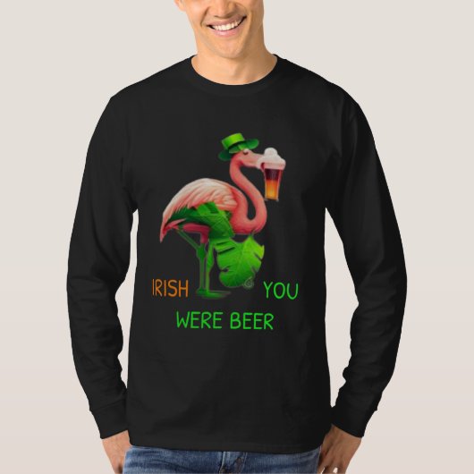 Irish You Were Beer Flamingo Shamrock For St Patri T-shirt (Voorkant)