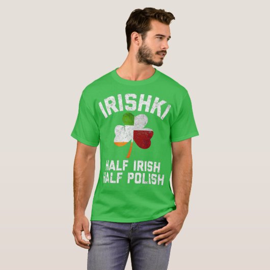 IRISHKI Half Iers halve Poolse Shamrock Flag T-shirt (Voorkant volledig)