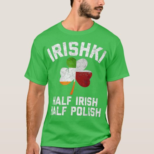 IRISHKI Half Iers halve Poolse Shamrock Flag T-shirt (Voorkant)