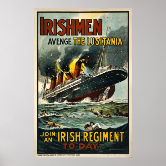 Irishmen Avenge de Lusitania Vintage Poster (Voorkant)