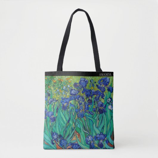 Irissen (1889) door Van Gogh – Aangepaste tekst Tote Bag (Voorkant)