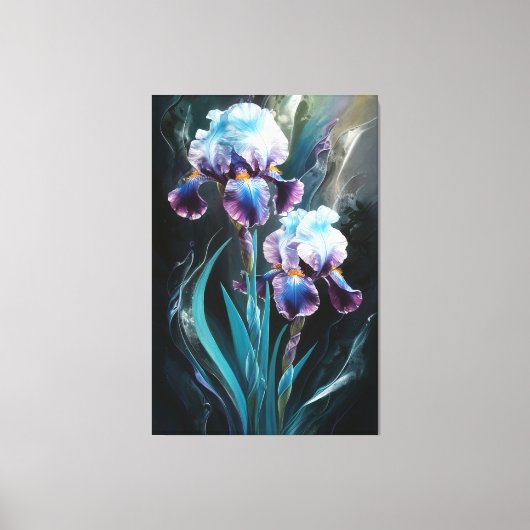 *~* Irissen Blauwe Bloem Artsy Iris Schilderen AP8 Canvas Afdruk (Voorkant)