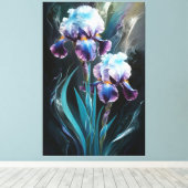 *~* Irissen Blauwe Bloem Artsy Iris Schilderen AP8 Canvas Afdruk (Insitu (Houten vloer))