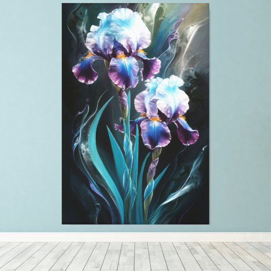 *~* Irissen Blauwe Bloem Artsy Iris Schilderen AP8 Canvas Afdruk (Insitu (Houten vloer))