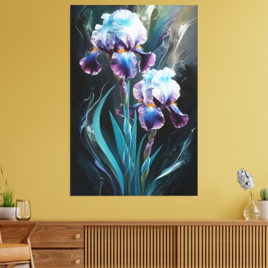 *~* Irissen Blauwe Bloem Artsy Iris Schilderen AP8 Canvas Afdruk (Insitu (Woonkamer))