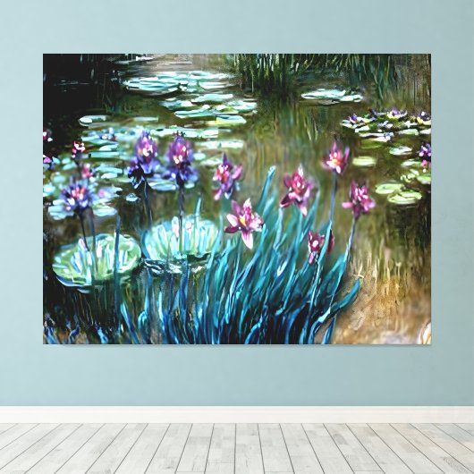 Irissen en waterlelies in de tuin van Giverny Canvas Afdruk (Insitu (Houten vloer))