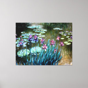 Irissen en waterlelies in de tuin van Giverny Canvas Afdruk