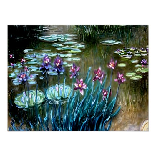 Irissen en waterlelies in de tuin van Giverny Perfect Poster (Voorkant)