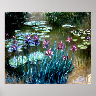Irissen en waterlelies in de tuin van Giverny Poster