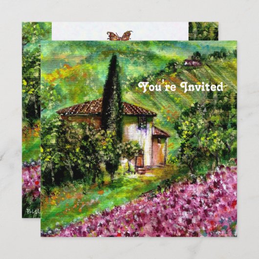 IRISSEN IN TUSCANJE, Groen Paars Bloemenveld Kaart (Voorkant / Achterkant)