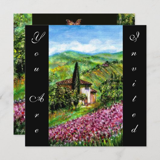 IRISSEN IN TUSCANJE,Groen Paars Bloemveld,Zwart Kaart (Voorkant / Achterkant)