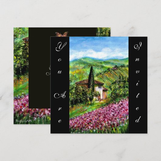 IRISSEN IN TUSCANJE,Groen Paarse Bloem Veld,Zwart Kaart (Voorkant / Achterkant)