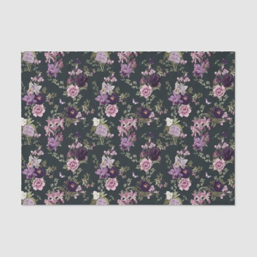 Irissen, orchideeën, Rozen in Paarse decoupage Tissuepapier (Voorkant)