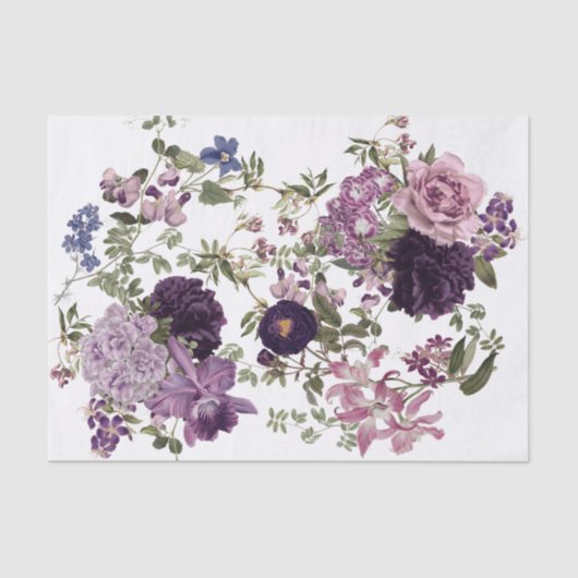 Irissen, orchideeën, Rozen in Paarse decoupage Tissuepapier (Voorkant)