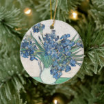 Irissen | Vincent van Gogh Keramisch Ornament<br><div class="desc">Irissen (1890) | Origineel kunstwerk van de Nederlandse post-impressionist Vincent Van Gogh (1853-1890). Het schilderij beeldt een stilleven uit met een vol boeket blauwe bloemen op een groen tafelblad tegen een romige witte achtergrond. Gebruik de ontwerpgereedschappen om aangepaste tekst toe te voegen of het afbeelding te personaliseren.</div>