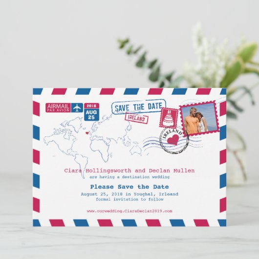 Irleand Airmail | Datum opslaan Save The Date (Staand voorkant)