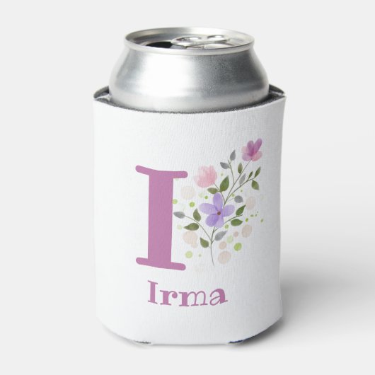 Irma Naam met een bloemontwerp Blikjeskoeler (Blikje Voorkant)
