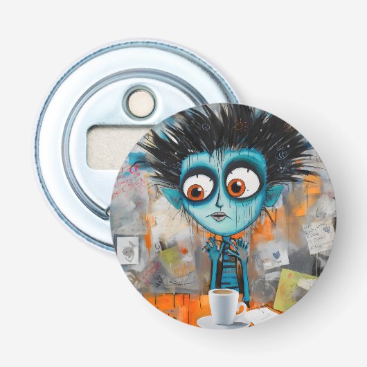 Irodovix Inktpot maandagochtend gril Button Flesopener (Voorkant)