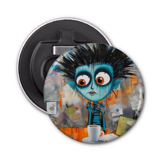 Irodovix Inkwell Maandag ochtend grillen Button Flesopener (Voorkant)