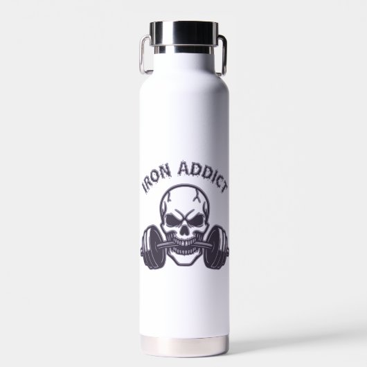 Iron Addict - Schedel Bodybuilding en Gewichtheffe Waterfles (Voorkant)