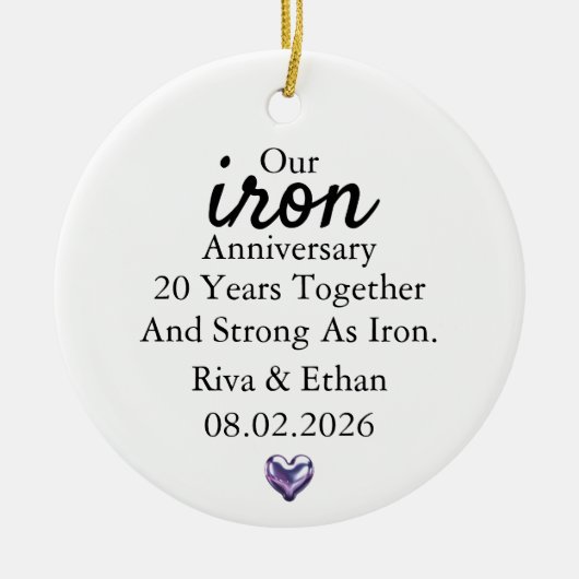 Iron Anniversary Ornament, Iron 20th Anniversary Keramisch Ornament (Voorkant)