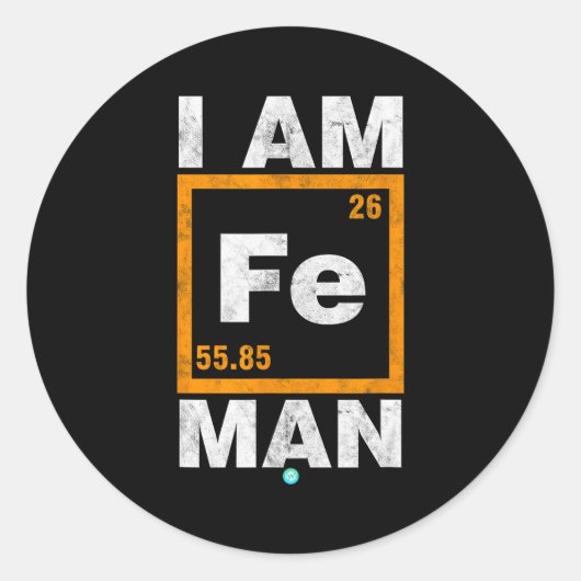 Iron (fe) Man Funny Periodic Elemen Gift Ronde Sticker (Voorkant)