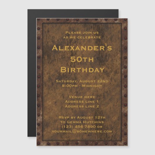 Iron Framed Effect Mannen 50ste verjaardag Magnetische Uitnodiging (Voorkant / Achterkant)