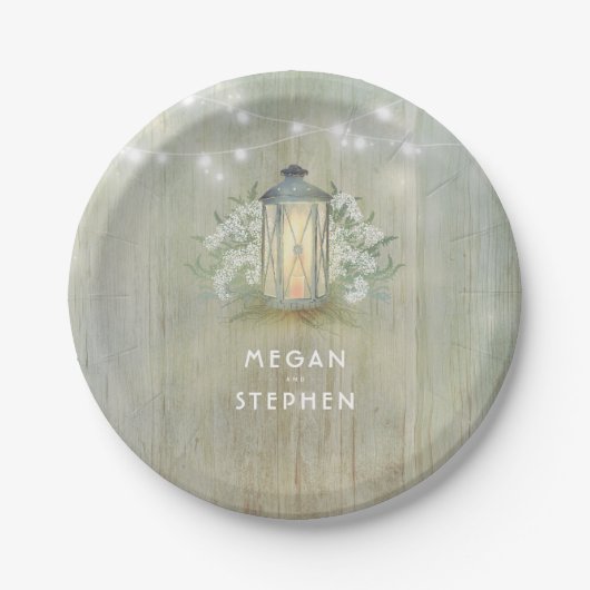 Iron Lantaarn Lights Floral Rustic Papieren Bordje (Voorkant)