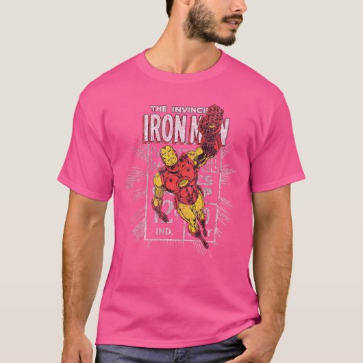 Iron Man Retro Comic Book Stamp Flying Pose funny T-shirt (Voorkant)