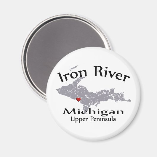 Iron River Michigan Heart Map Design Magnet (Voorkant / Achterkant)