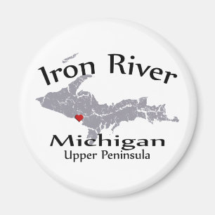 Iron River Michigan Heart Map Design Magnet