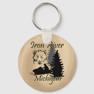 Iron River Michigan Snowmobile Beer Kijk uit Sleutelhanger