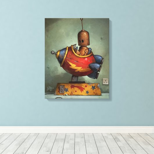 Iron robot stretched canvas Print (Insitu (Houten vloer))