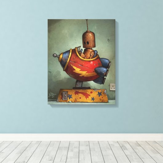 Iron robot stretched canvas Print (Insitu (Houten vloer))