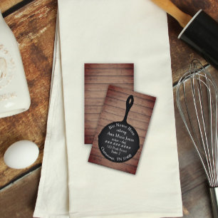 Iron Skillet Rustic Wood Restaurant Caterer Visitekaartje